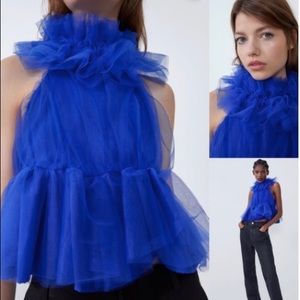 ZARA royal blue voluminous tulle top size small